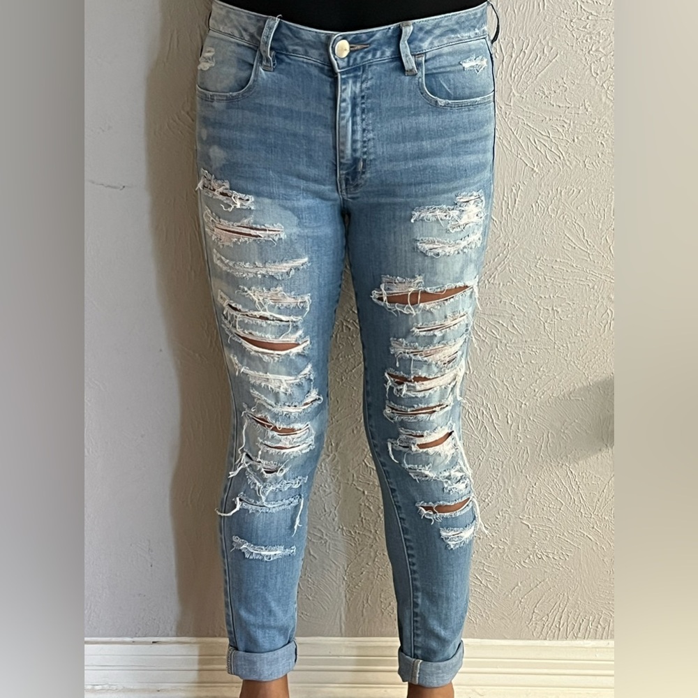 American eagle jeans high-rise ripped medium wash